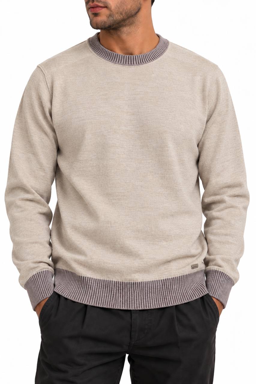 Maglia Girocollo Uomo con Collo e Polsi a Contrasto - De Matteo Uomo