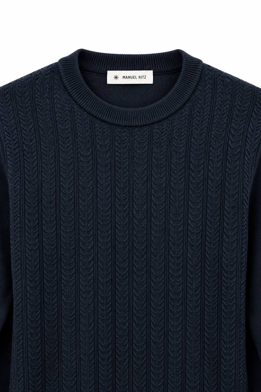 Maglia Uomo Basic Blu con Trama a Spina di Pesce - De Matteo Uomo