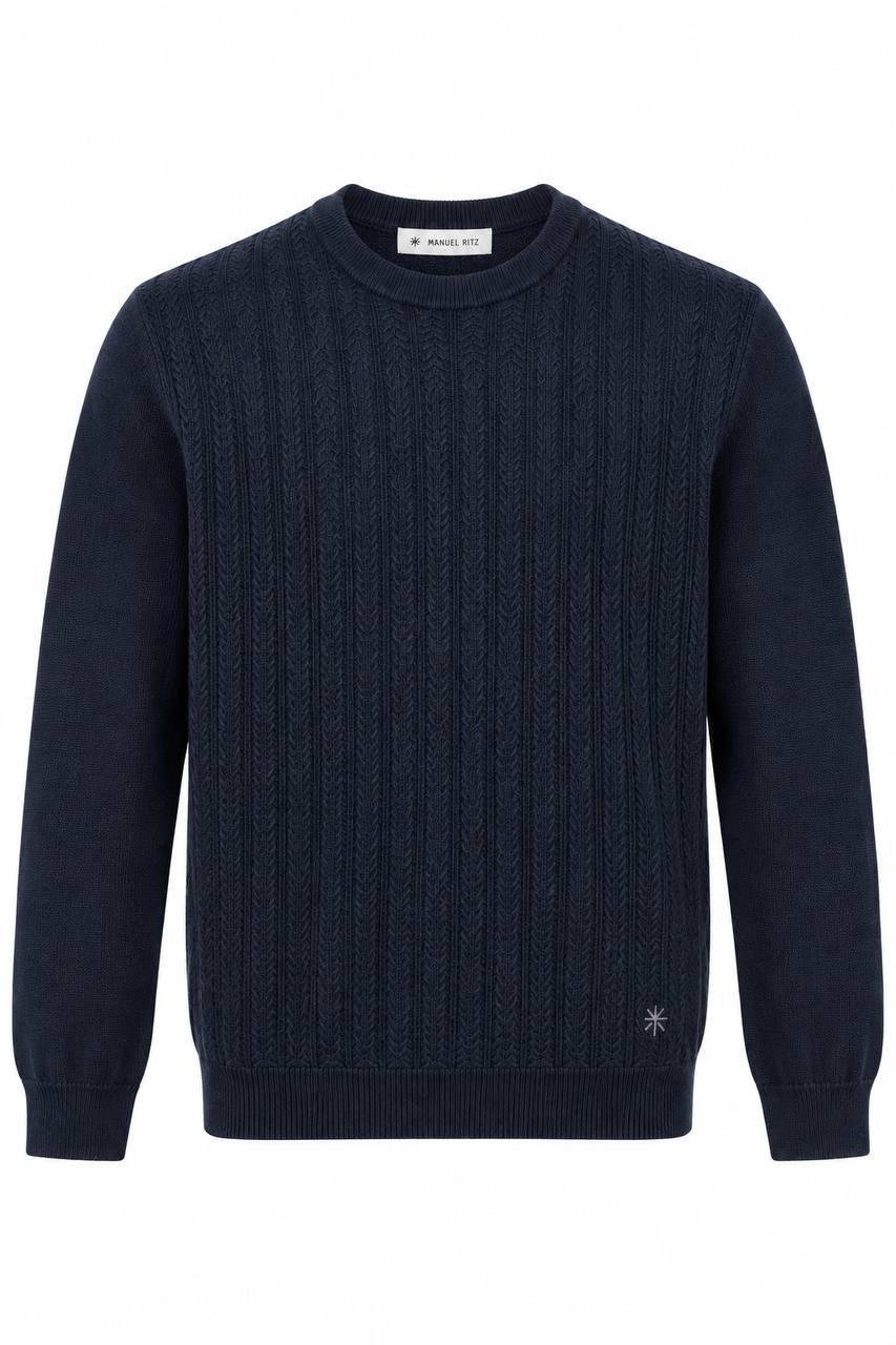 Maglia Uomo Basic Blu con Trama a Spina di Pesce - De Matteo Uomo