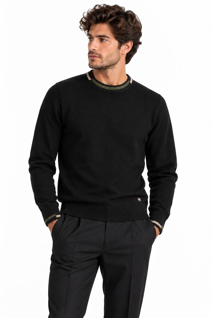 Maglia Uomo Basic con Collo e Maniche a Contrasto - De Matteo Uomo