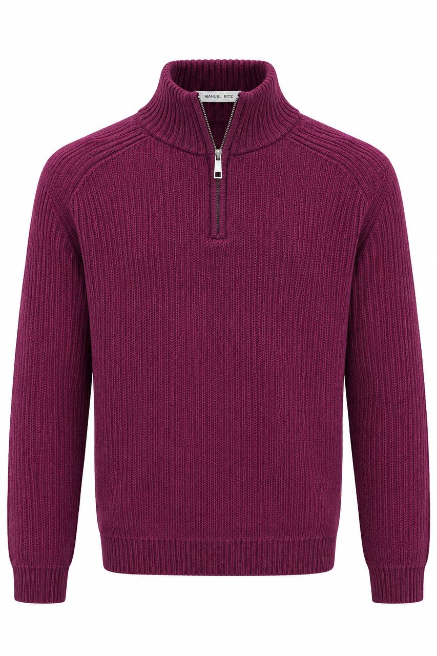 Maglione Uomo con Mezza Zip e Collo Alto in Lana e Cotone - De Matteo Uomo