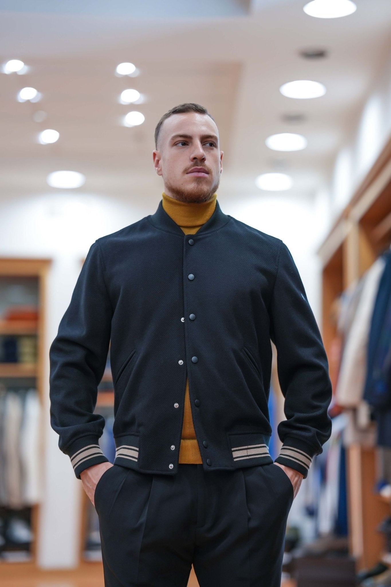manuel ritz Giubbino Bomber con Chiusura a Bottoni e Dettagli Bicolor H8423C - De Matteo Uomo