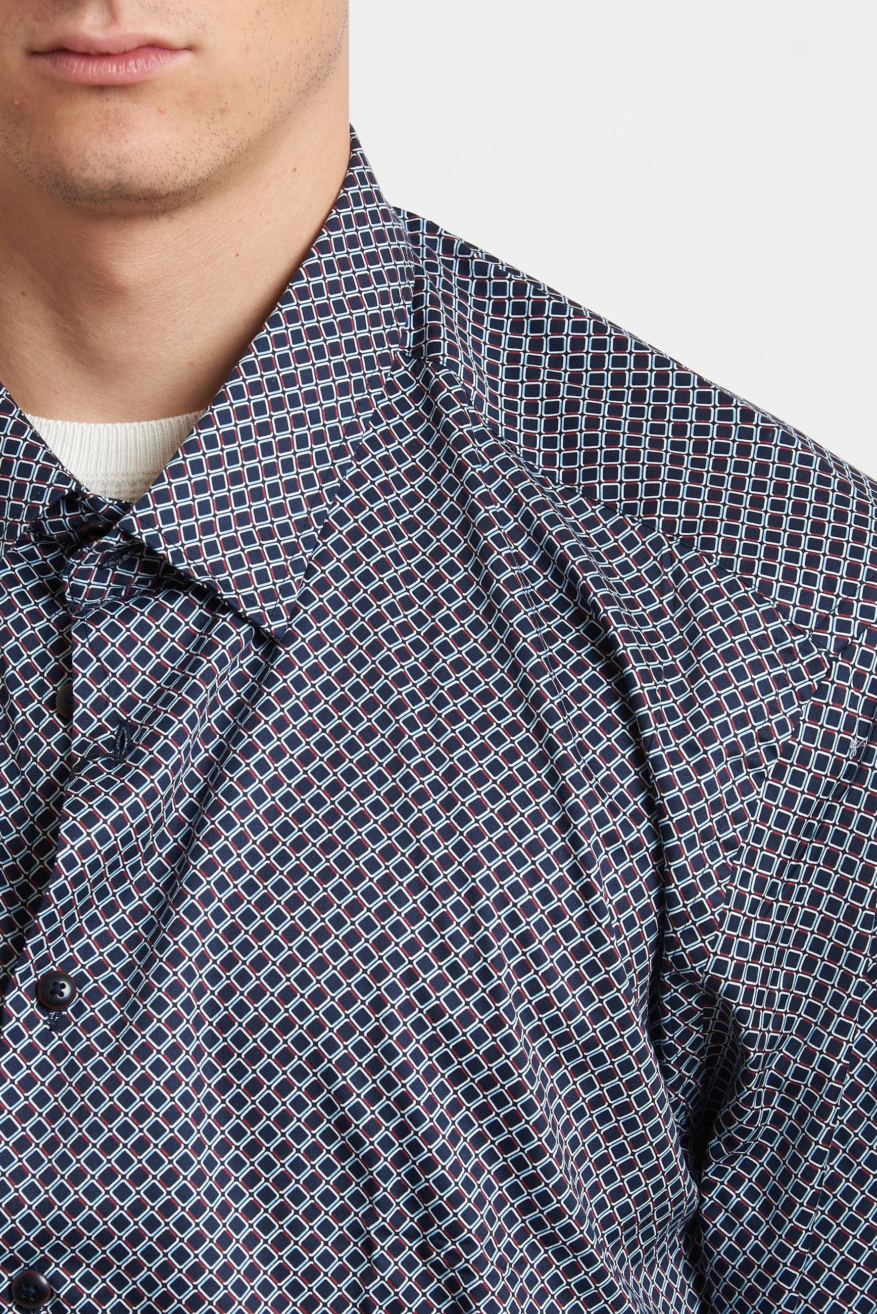 bugatti Camicia Uomo a Micro-Fantasia con Collo Mezzo Francese 48525