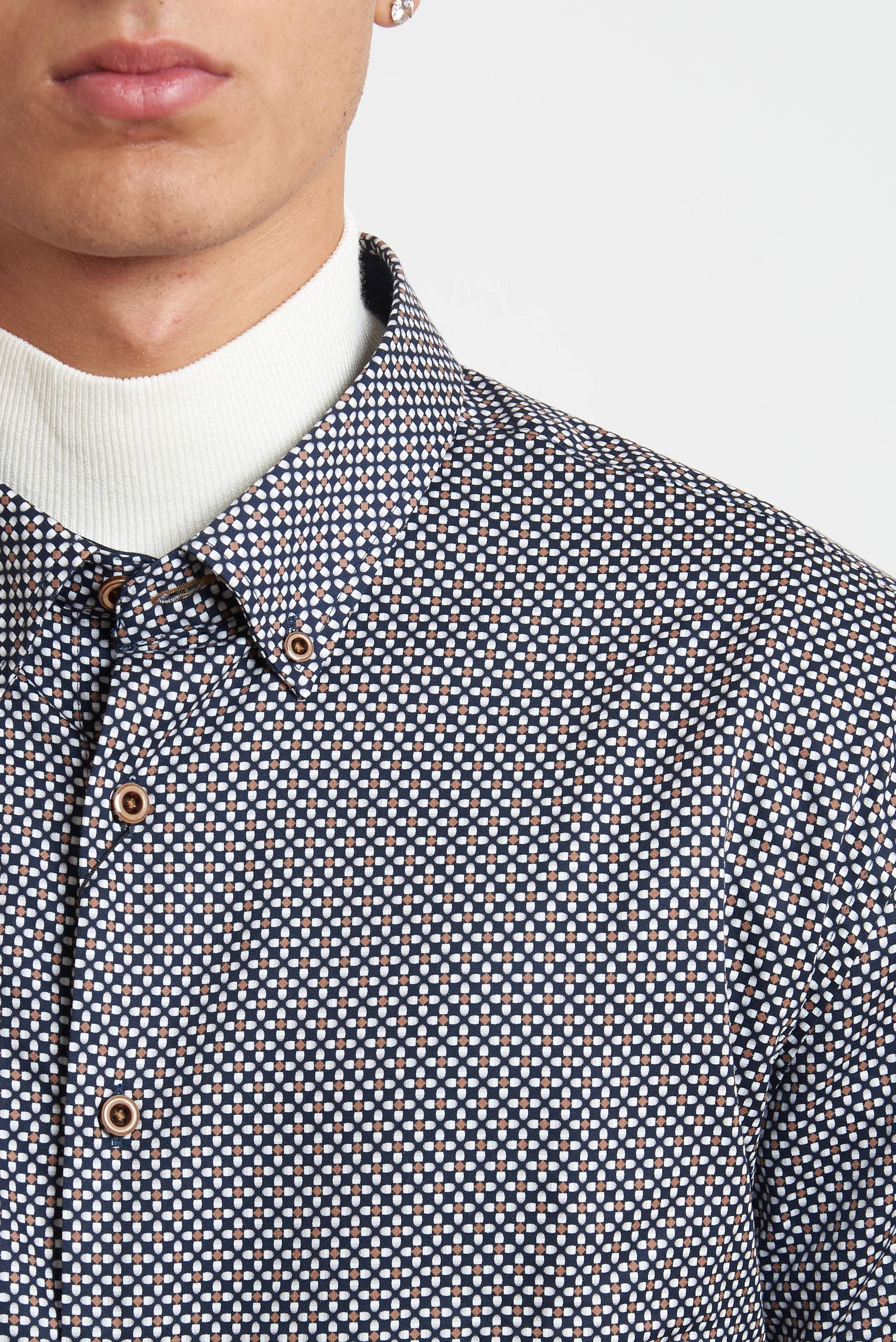 bugatti Camicia Uomo a Micro-Fantasia con Collo ButtonDown 48508