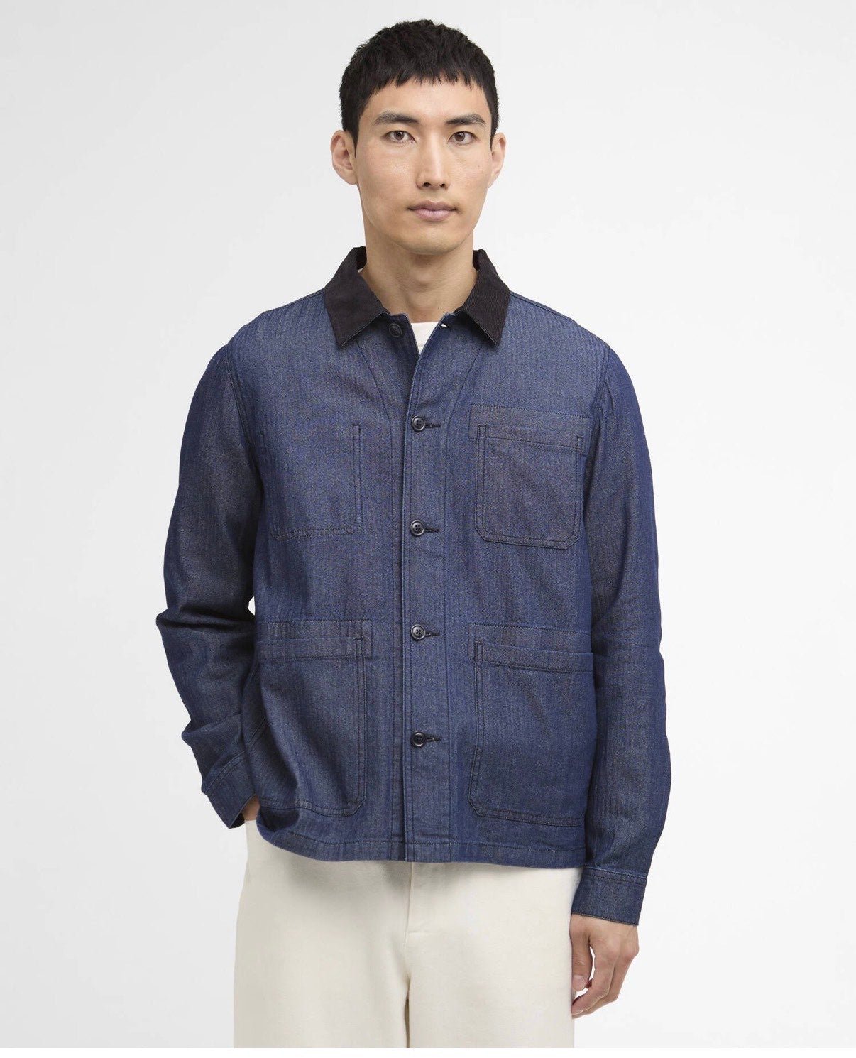 Over Shirt Denim con 4 Tasche e Collo in Velluto Blu Notte bl91 - De Matteo Uomo