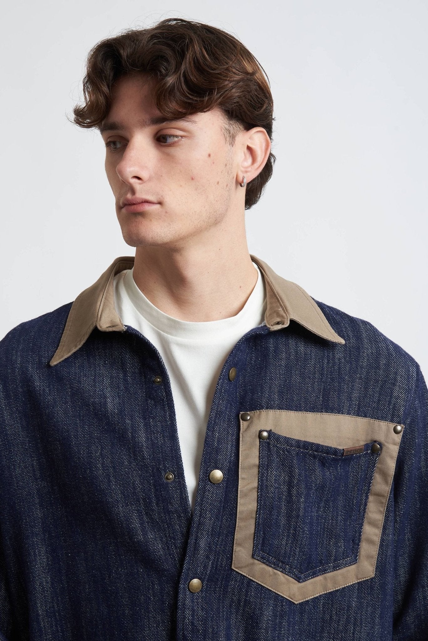 Overshirt in Cotone con Chiusura a Bottoni, Collo Camicia e Dettaglio Bicolore - De Matteo Uomo