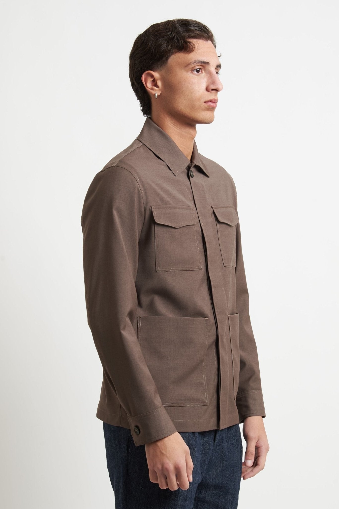Overshirt in Fresco Lana con Collo Camicia e Tasconi - De Matteo Uomo