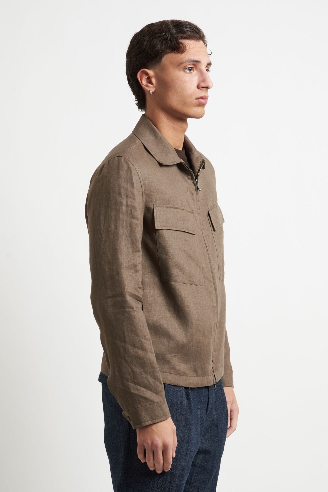 Overshirt in Lino con Cerniera e Tasconi - De Matteo Uomo