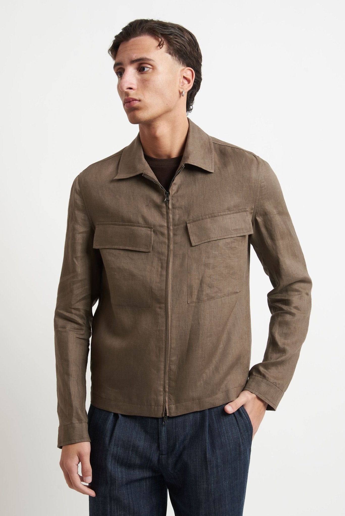 Overshirt in Lino con Cerniera e Tasconi - De Matteo Uomo
