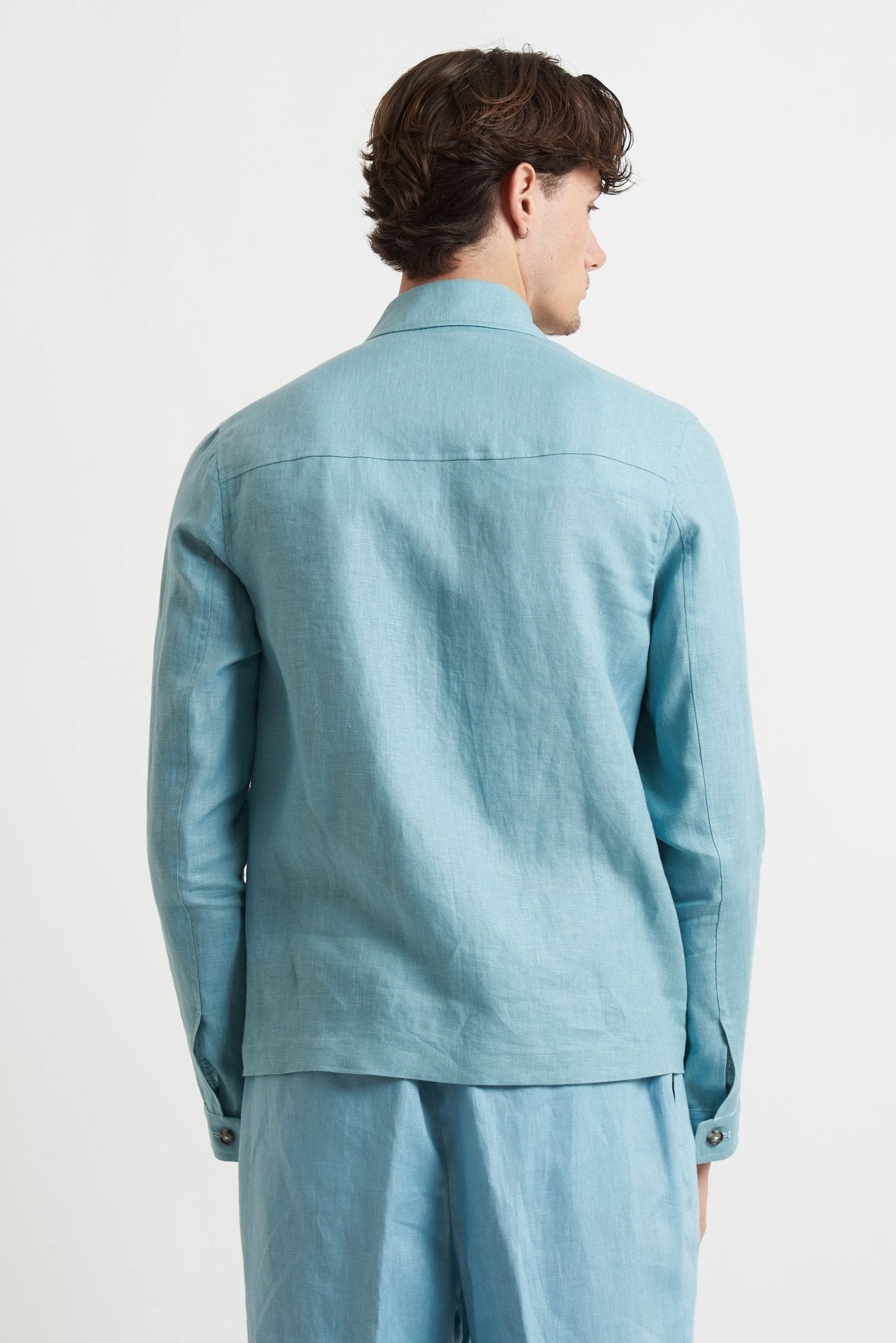 Overshirt in Lino con Cerniera e Tasconi h8407 - De Matteo Uomo