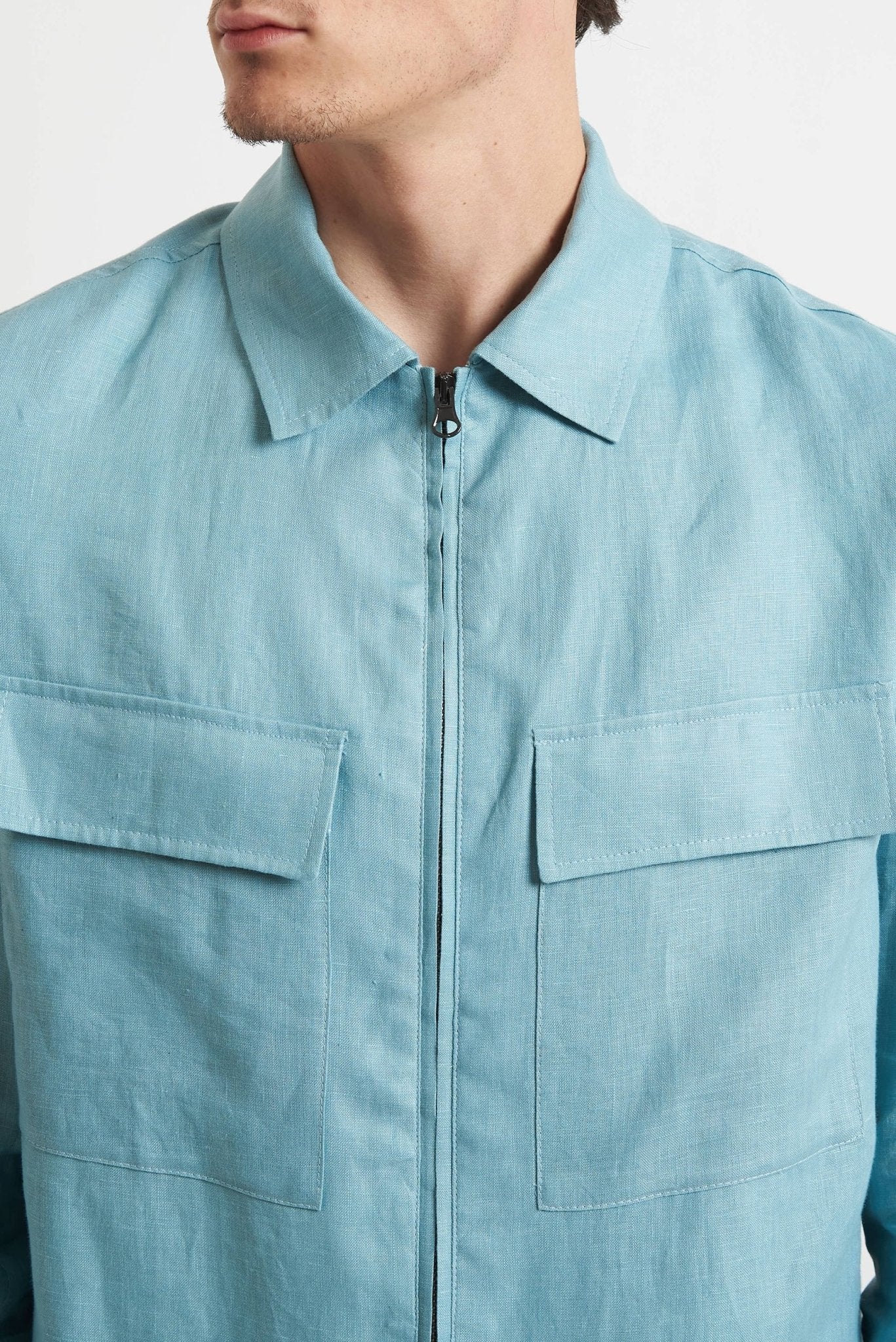 Overshirt in Lino con Cerniera e Tasconi h8407 - De Matteo Uomo