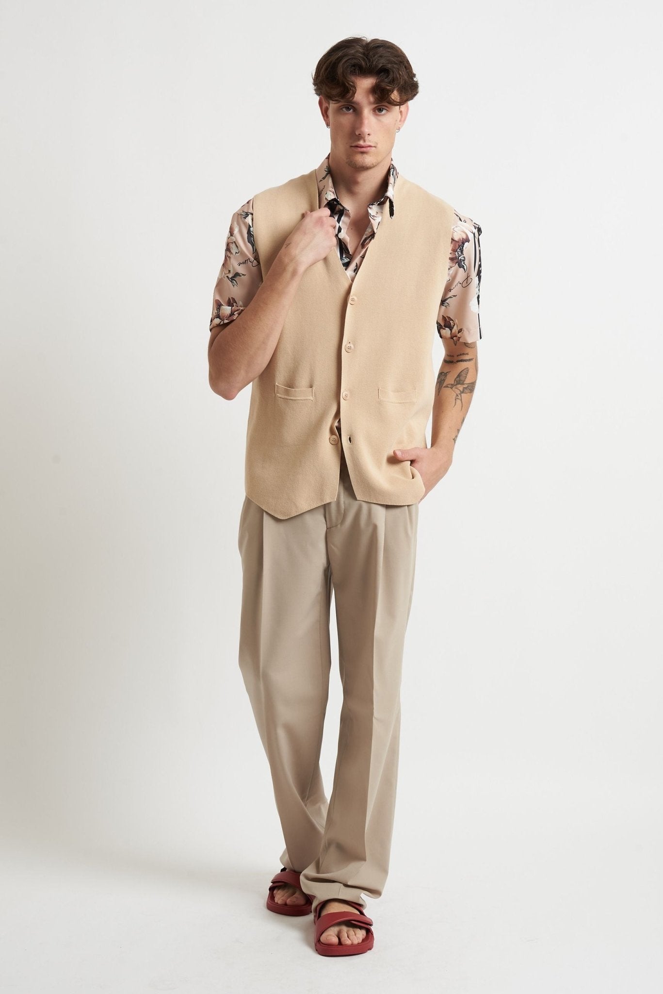 Pantalone Baggy Fit in fresco Lana con Due Pince e Tasche America - De Matteo Uomo