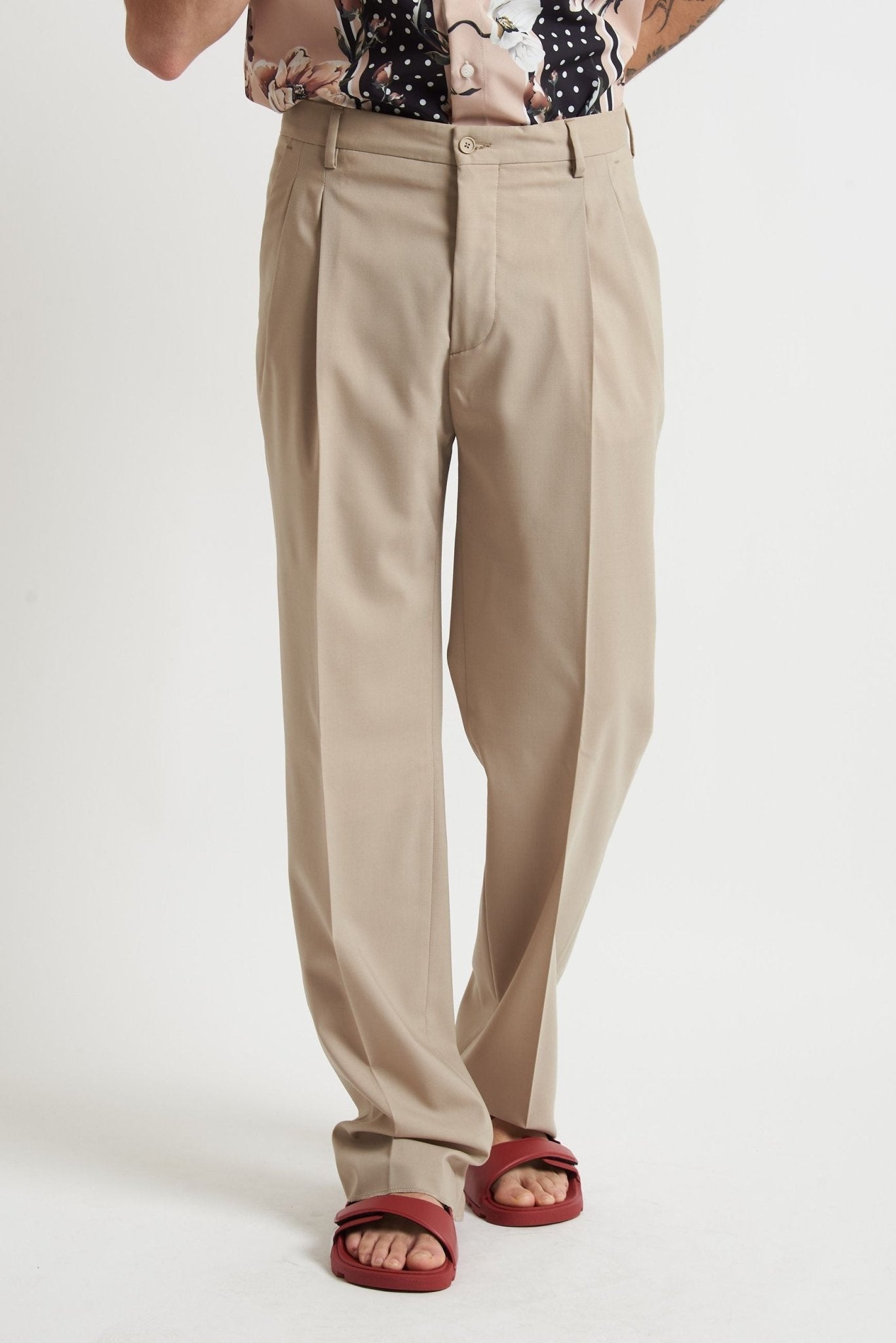 Pantalone Baggy Fit in fresco Lana con Due Pince e Tasche America - De Matteo Uomo