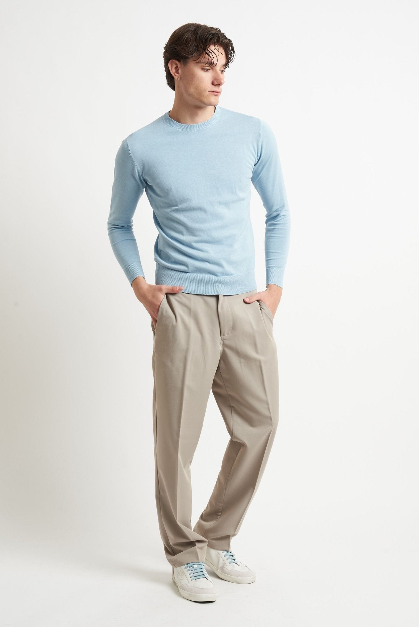 Pantalone Basic a Fondo Largo con Chiusura Zip e Bottone - De Matteo Uomo