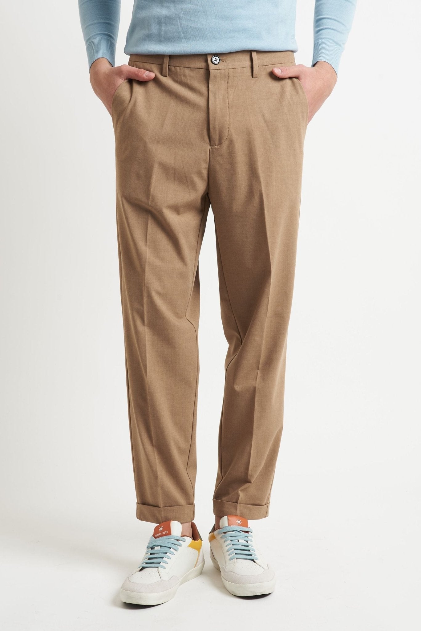 Pantalone Basic con Passanti, Fondo Comodo e Risvoltino Cucito - De Matteo Uomo