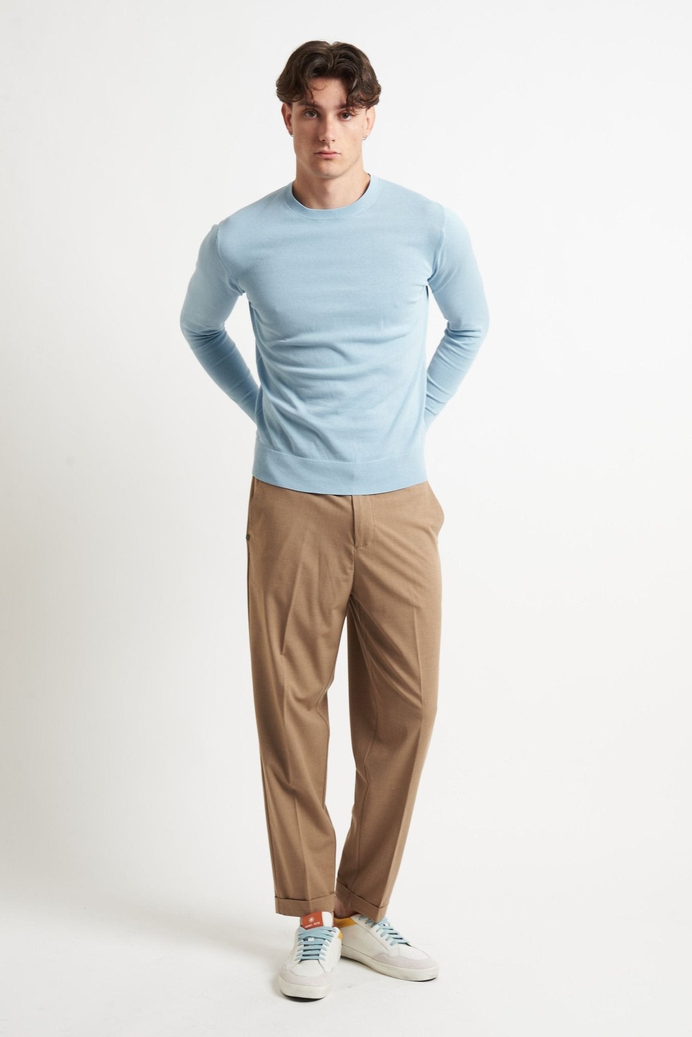 Pantalone Basic con Passanti, Fondo Comodo e Risvoltino Cucito - De Matteo Uomo