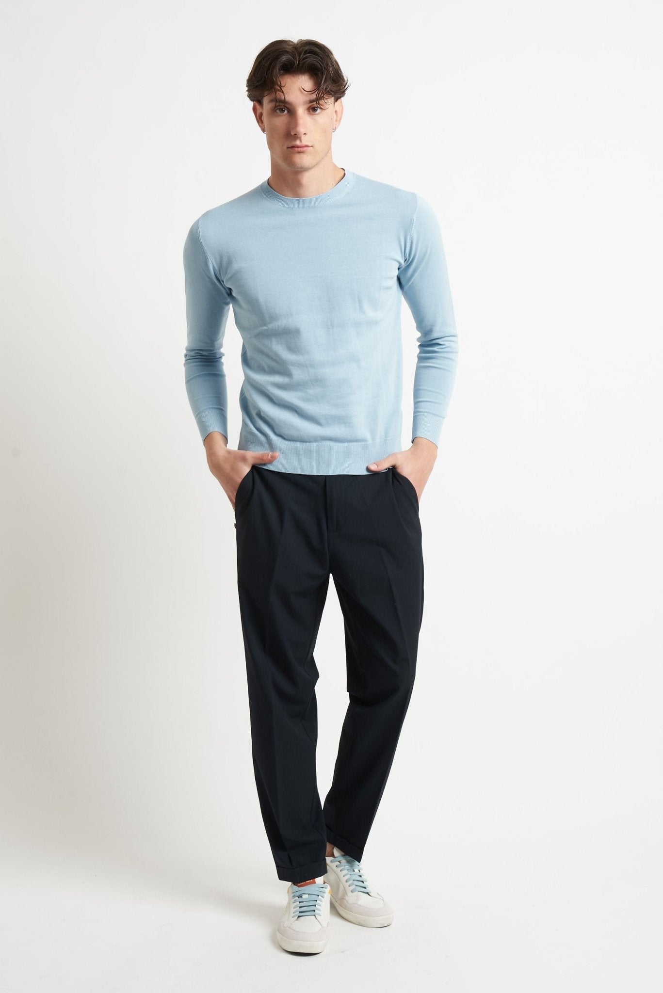 Pantalone Basic con Passanti, Fondo Comodo e Risvoltino Cucito - De Matteo Uomo