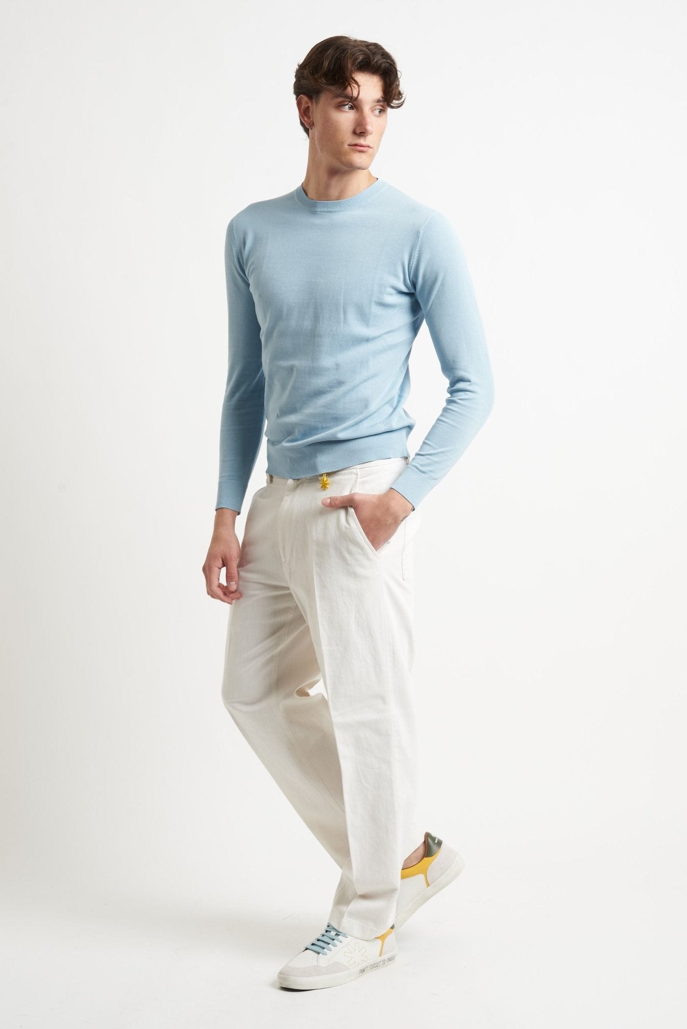 Pantalone Basic in Cotone con Fondo Ampio - De Matteo Uomo