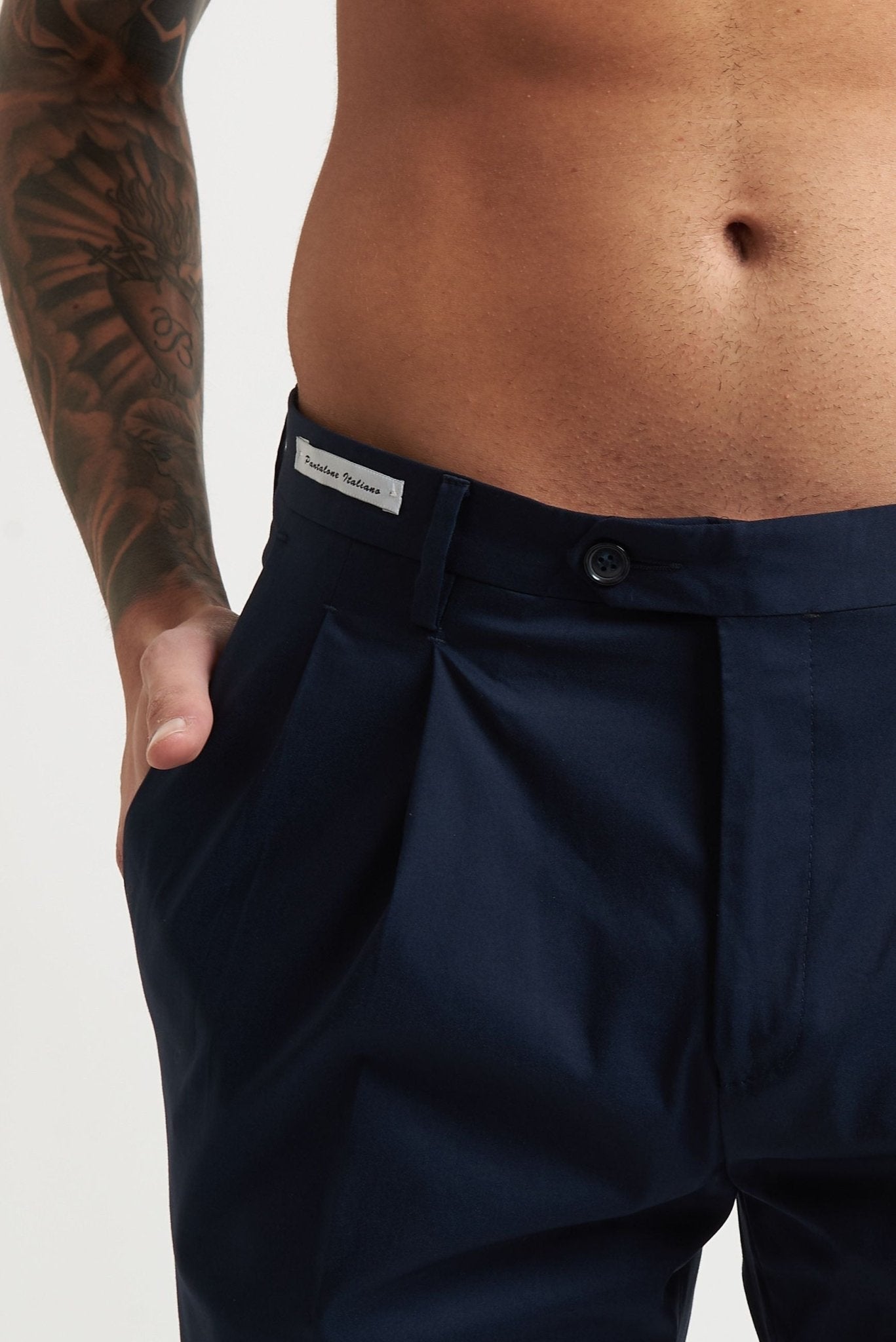 Pantalone con Doppia Pence e Risvoltino Cucito in Cotone e Poliammide - De Matteo Uomo