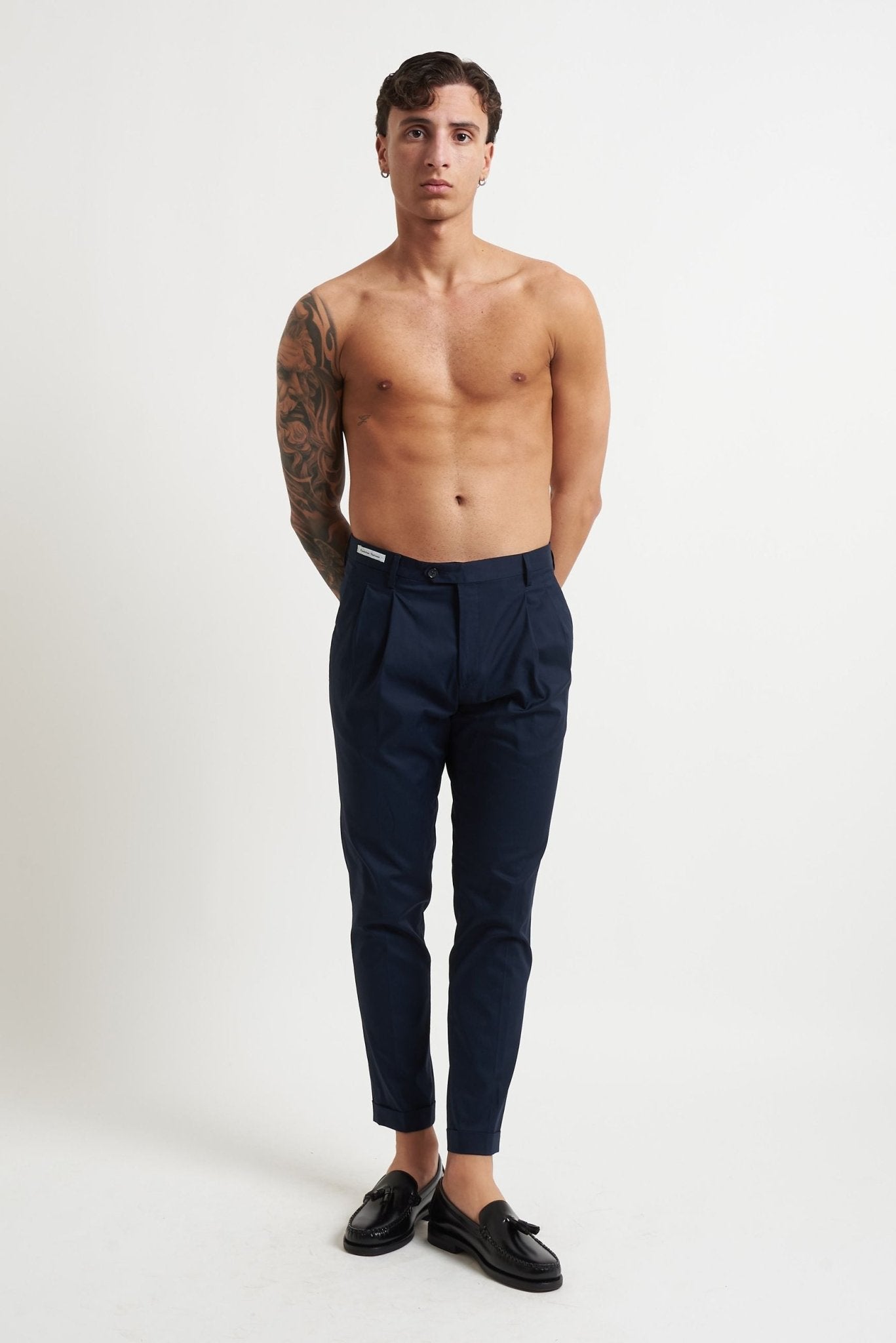 Pantalone con Doppia Pence e Risvoltino Cucito in Cotone e Poliammide - De Matteo Uomo