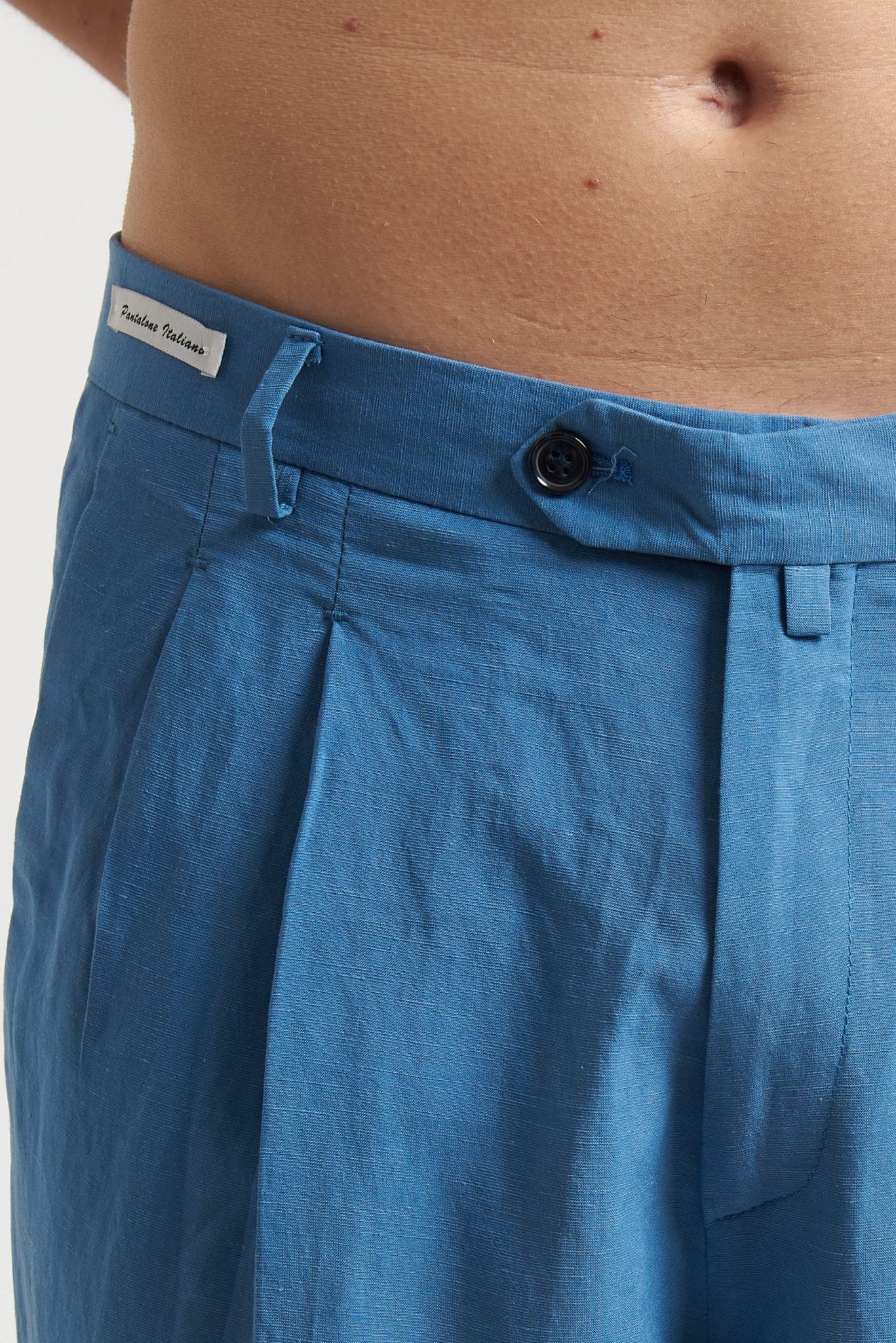 Pantalone con Doppia Pence Tasche America e Risvoltino Cucito in Tencel e Lino - De Matteo Uomo