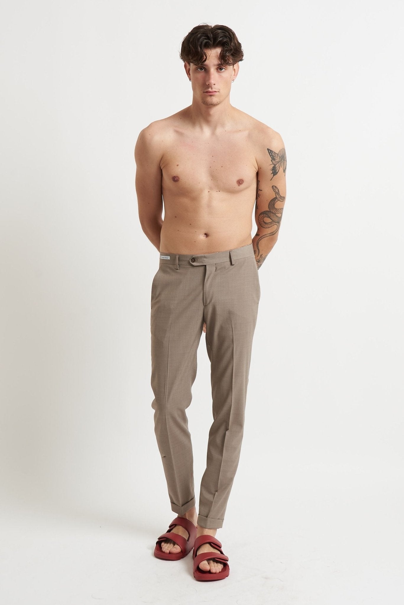 Pantalone con Tasche America, Tasca Posteriore e Risvoltino Cucito - De Matteo Uomo