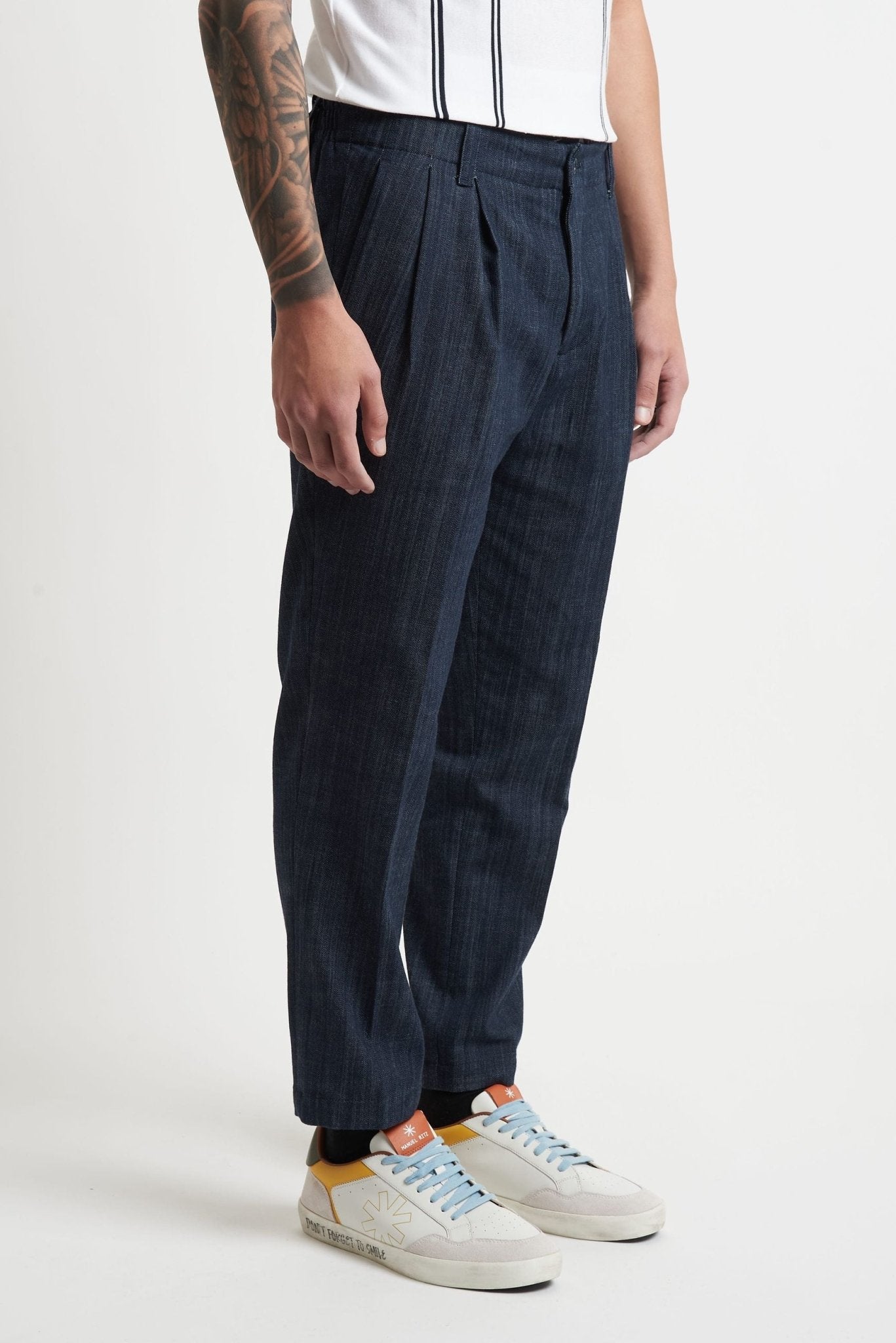 Pantalone Coordinato Effetto Jeans con Doppia Pence e Elastico Posteriore - De Matteo Uomo