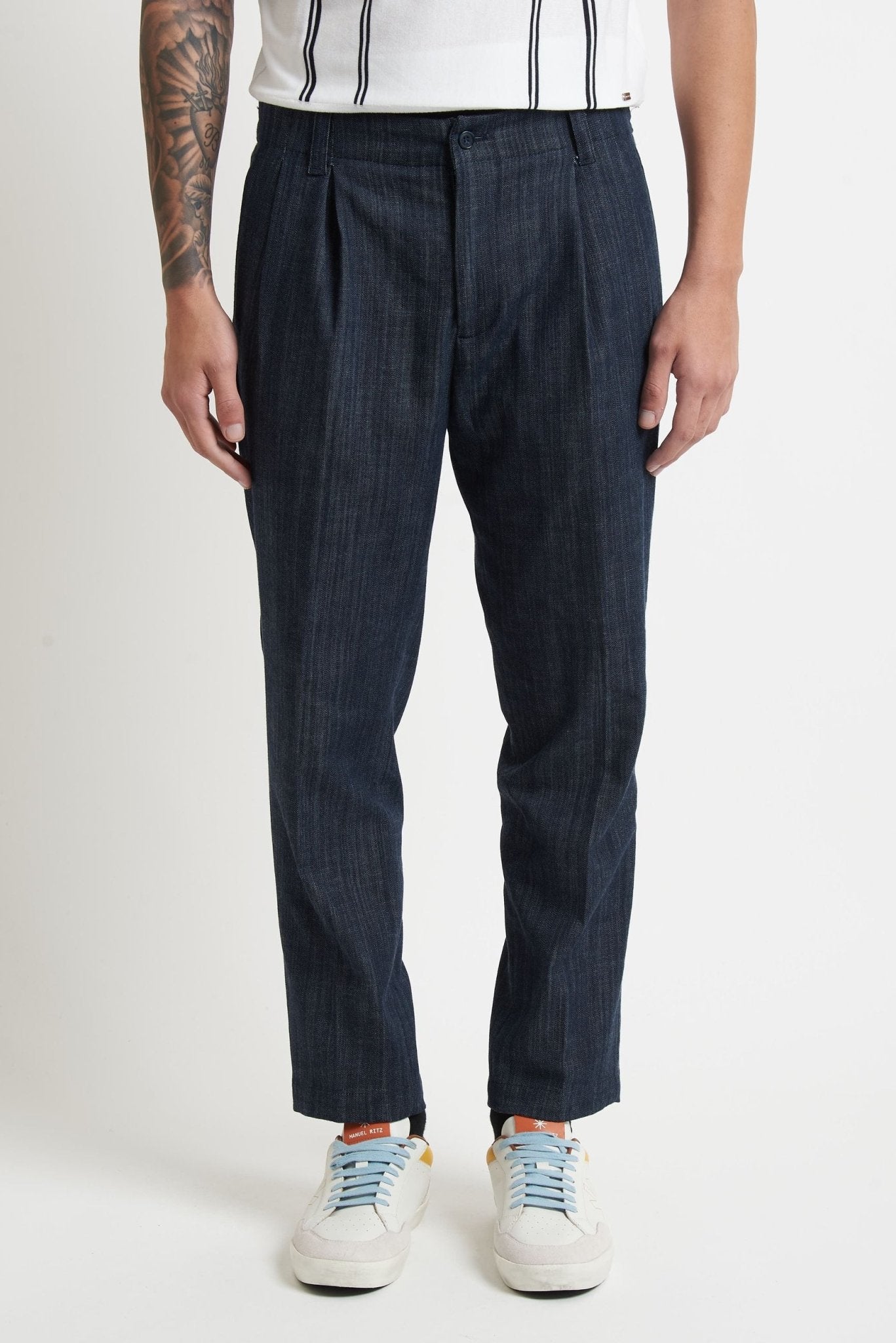 Pantalone Coordinato Effetto Jeans con Doppia Pence e Elastico Posteriore - De Matteo Uomo
