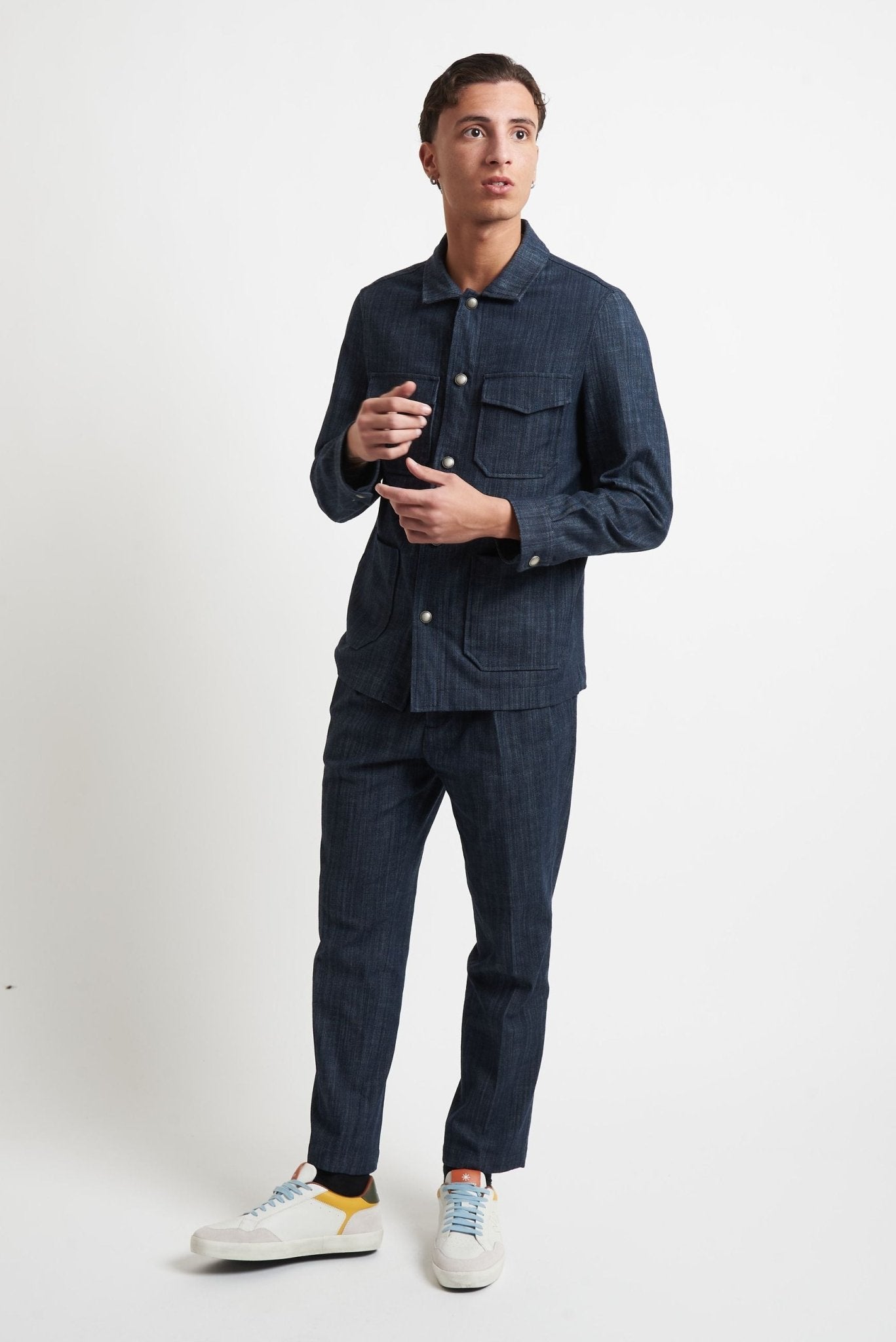 Pantalone Coordinato Effetto Jeans con Doppia Pence e Elastico Posteriore - De Matteo Uomo