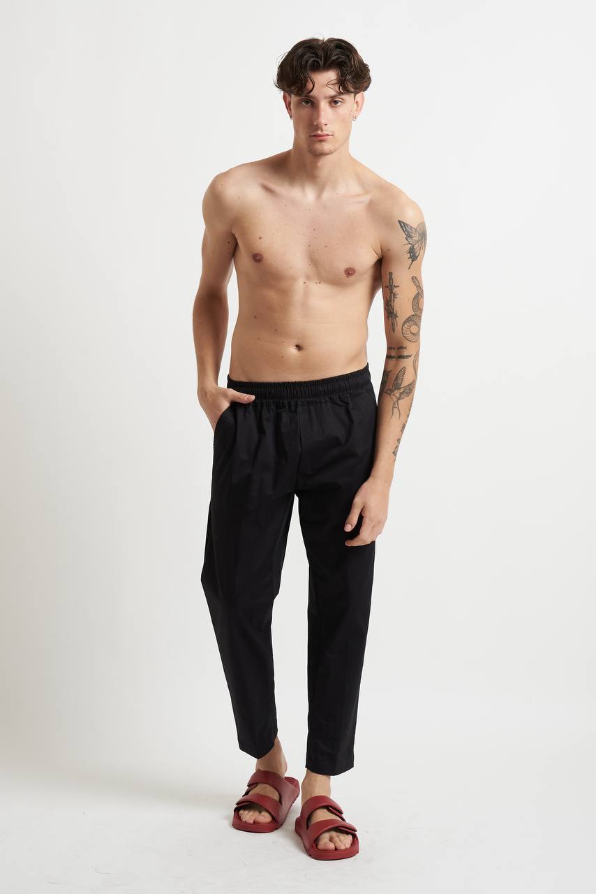 Pantalone in Cotone Stretch con Vita Elasticizzata e Laccio Interno - De Matteo Uomo