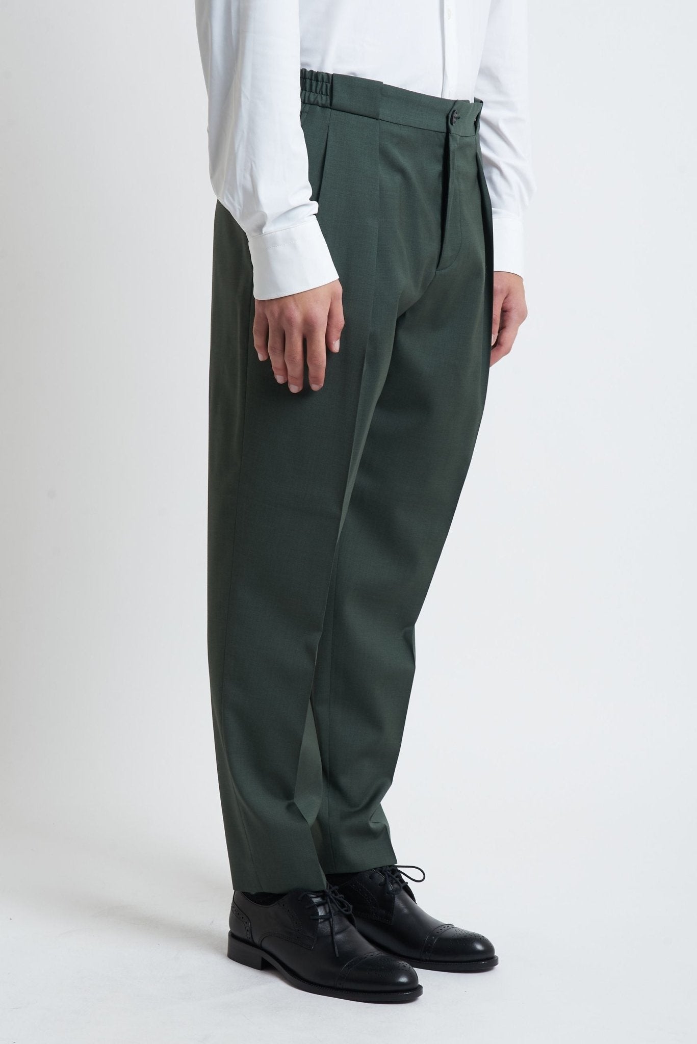 Pantalone Japan con Pince e Elastico Laterale in Fresco Lana - De Matteo Uomo