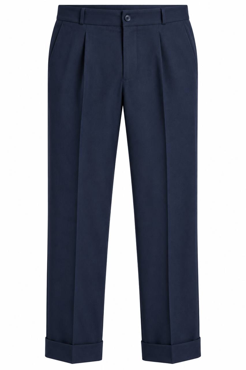 Pantalone Uomo Blu con Pence e Risvoltino - De Matteo Uomo
