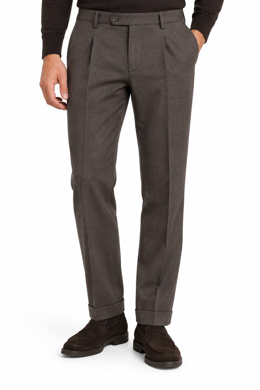 Pantalone Uomo Grisaglia Marrone con Pence - De Matteo Uomo