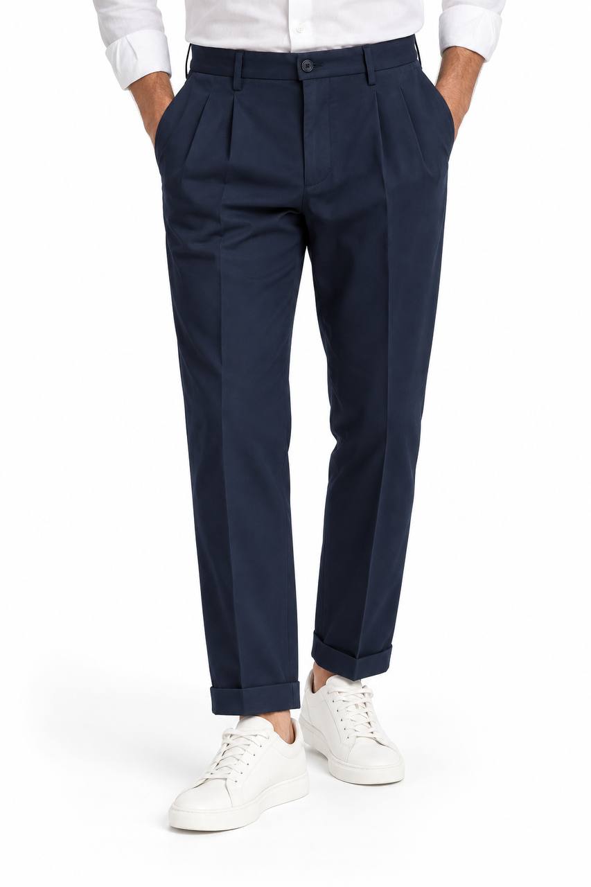 Pantalone Uomo in Cotone con Doppia Pence e Risvoltino - De Matteo Uomo