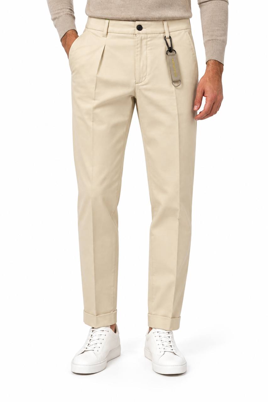 Pantalone Uomo in Cotone con Pinces e Risvoltino - De Matteo Uomo
