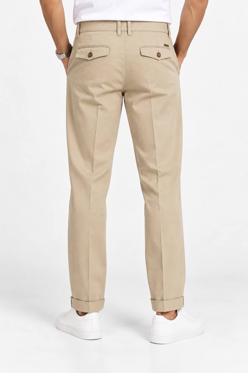 Pantalone Uomo con Pence e Risvoltino Cucito in 100% Cotone