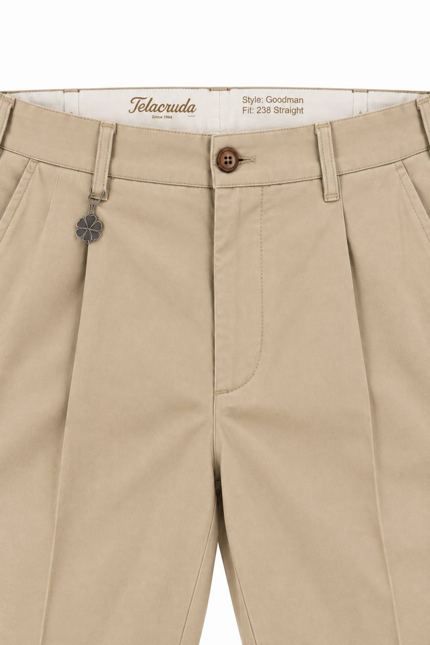 Pantalone Uomo con Pence e Risvoltino Cucito in 100% Cotone