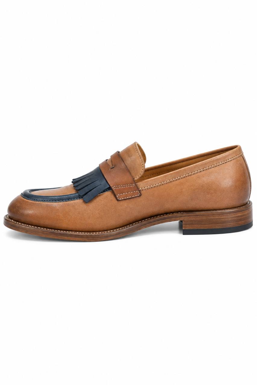 Mocassino Uomo con Fascia e Frange in Pelle