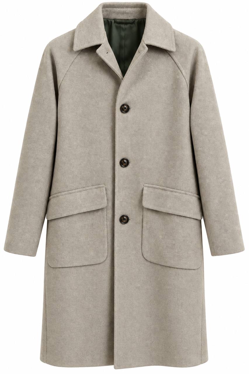 Cappottino Uomo Monopetto 3 Bottoni con Manica Raglan e Collo Camicia