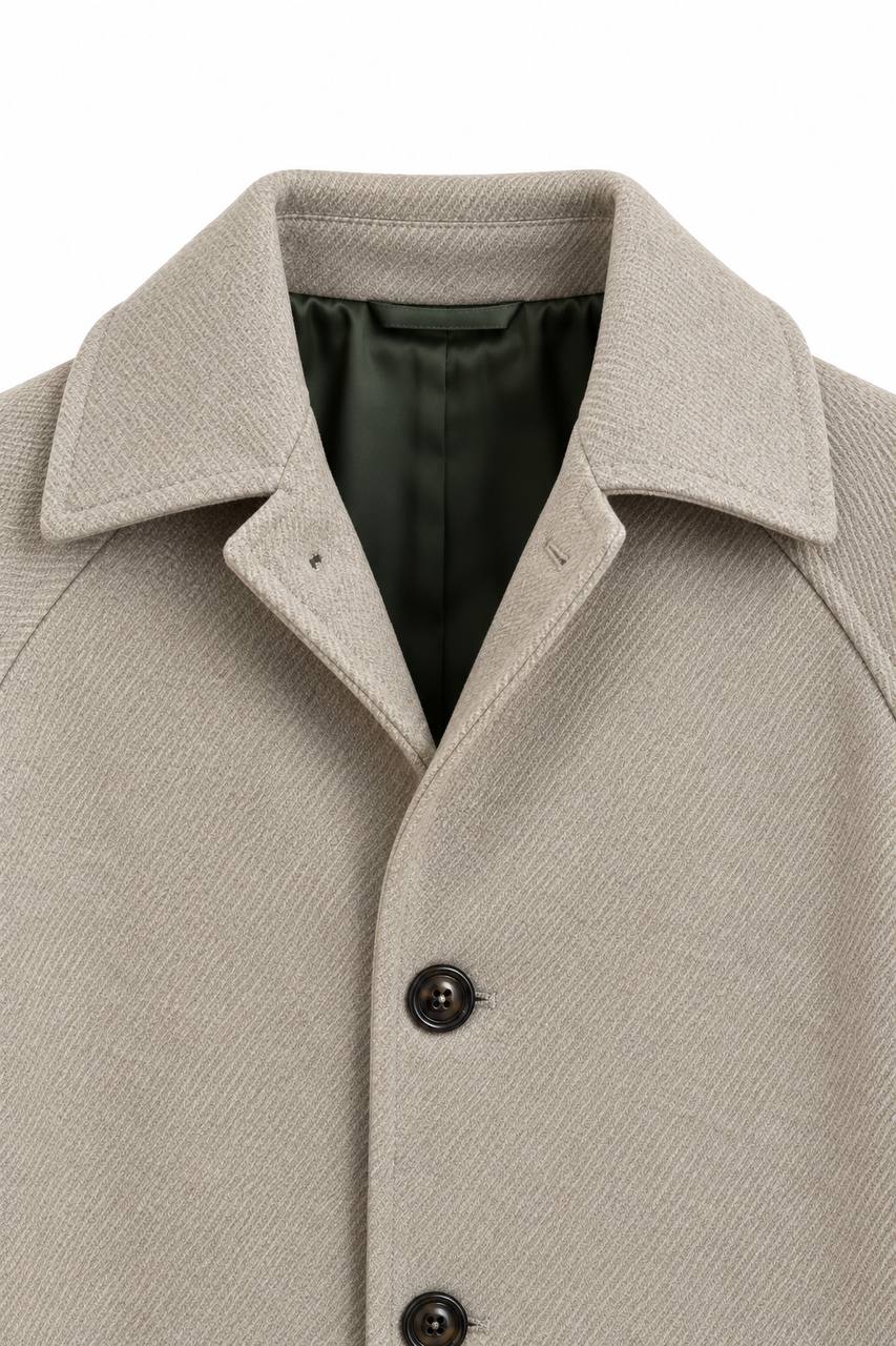 Cappottino Uomo Monopetto 3 Bottoni con Manica Raglan e Collo Camicia