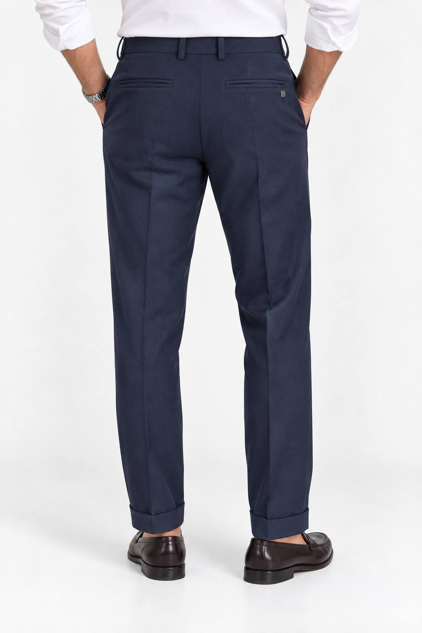Pantalone Uomo con Doppia Pence, Elastico Interno e Risvoltino