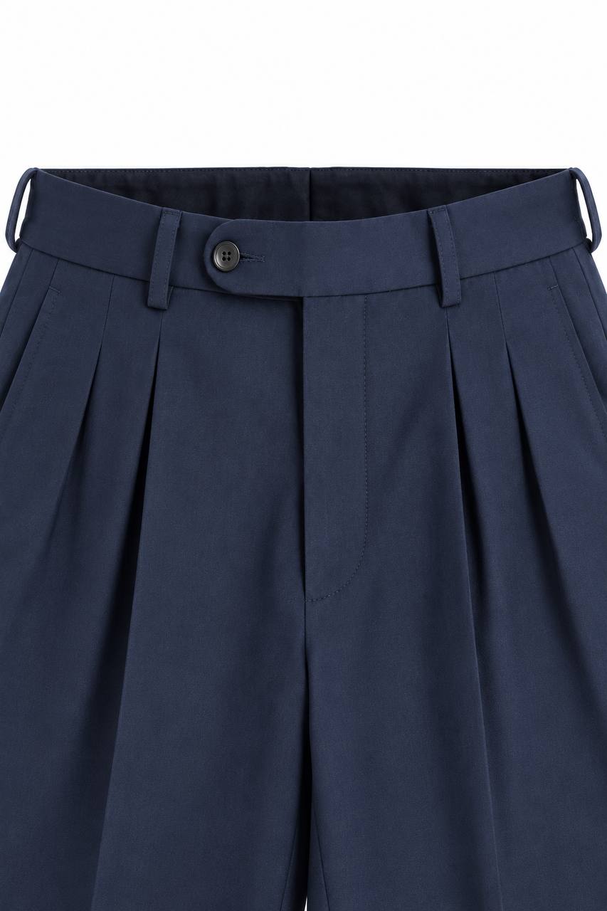 Pantalone Uomo con Doppia Pence, Elastico Interno e Risvoltino