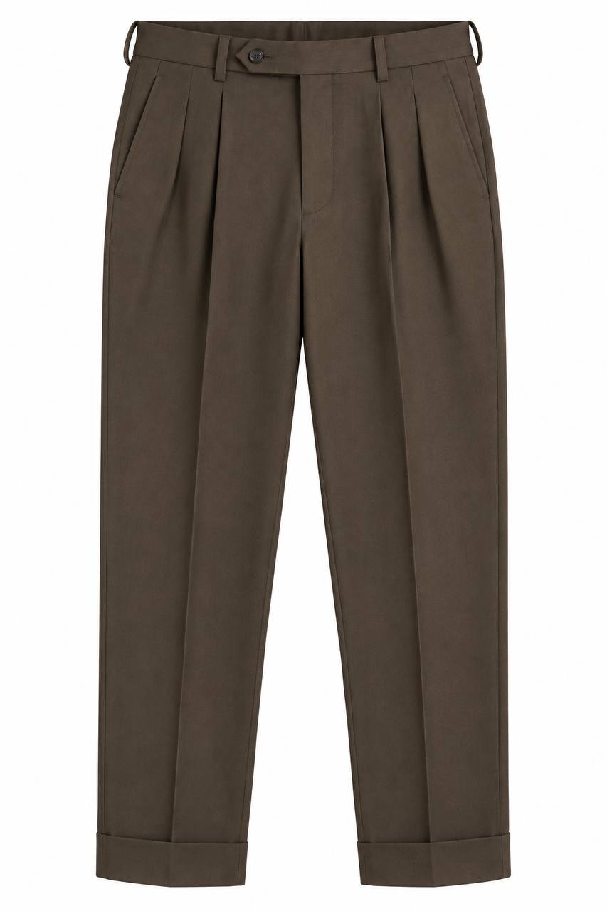 Pantalone Uomo con Doppia Pence, Elastico Interno e Risvoltino