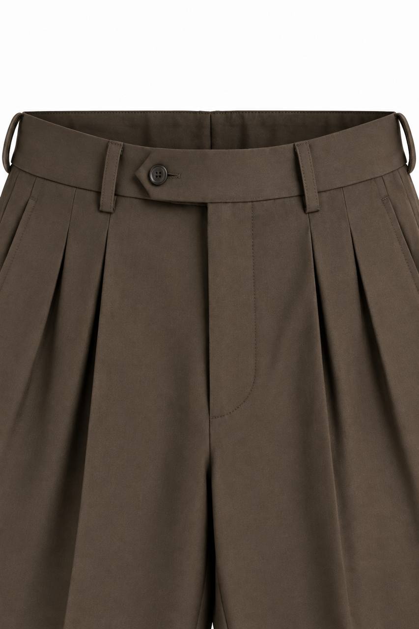 Pantalone Uomo con Doppia Pence, Elastico Interno e Risvoltino