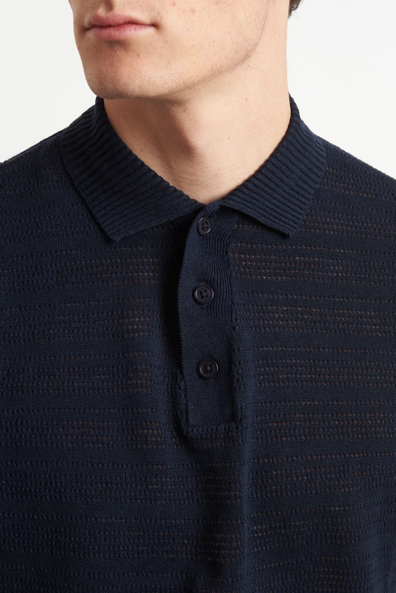 Polo Basic Blu Traforata con Chiusura a Bottoni - De Matteo Uomo