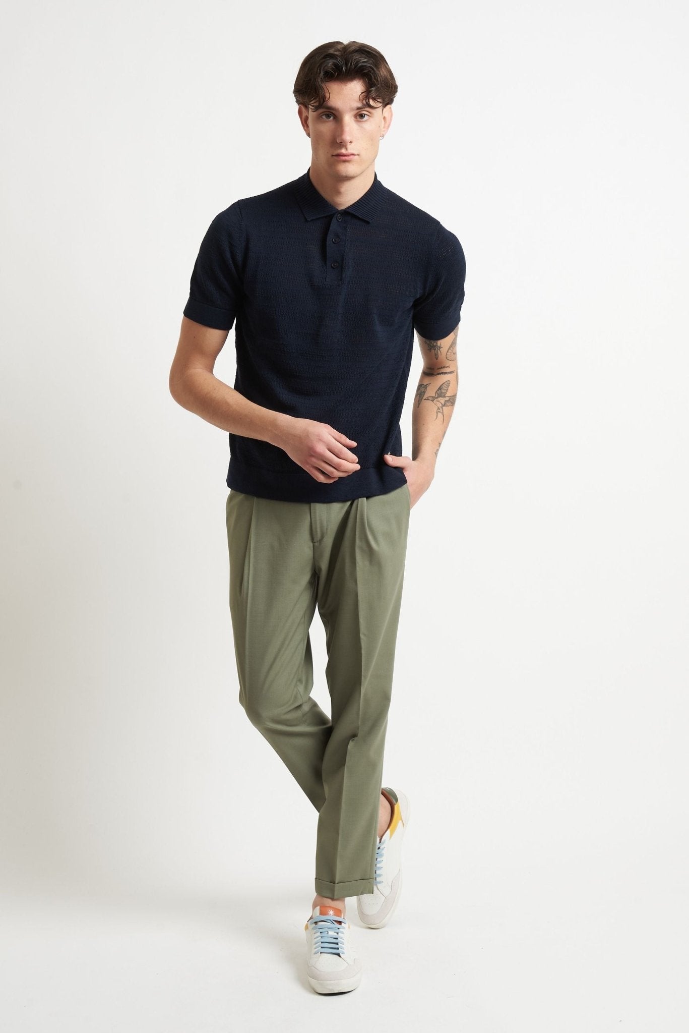 Polo Basic Blu Traforata con Chiusura a Bottoni - De Matteo Uomo