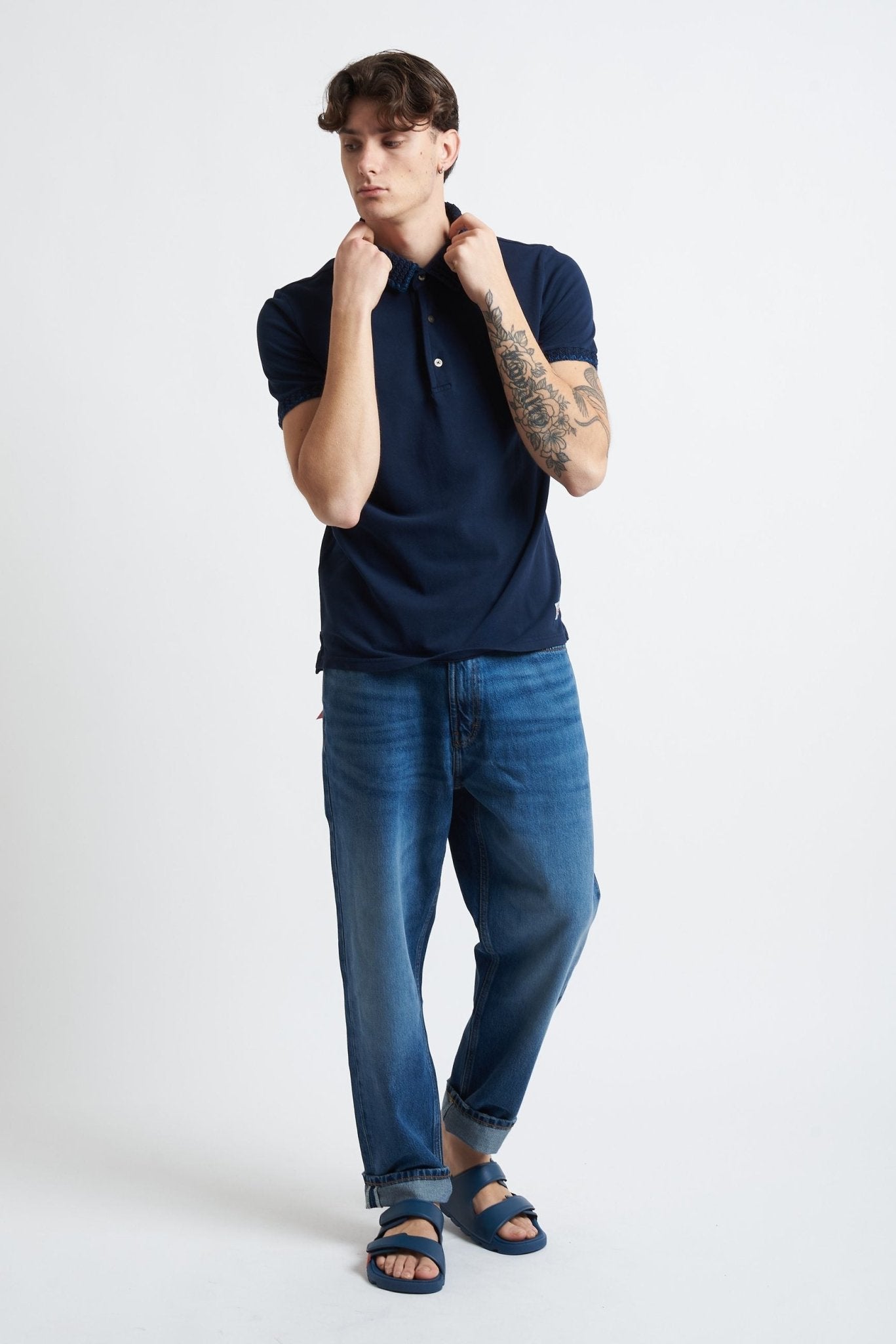 Polo Basic in Cotone con Collo e Maniche in Maglia - De Matteo Uomo
