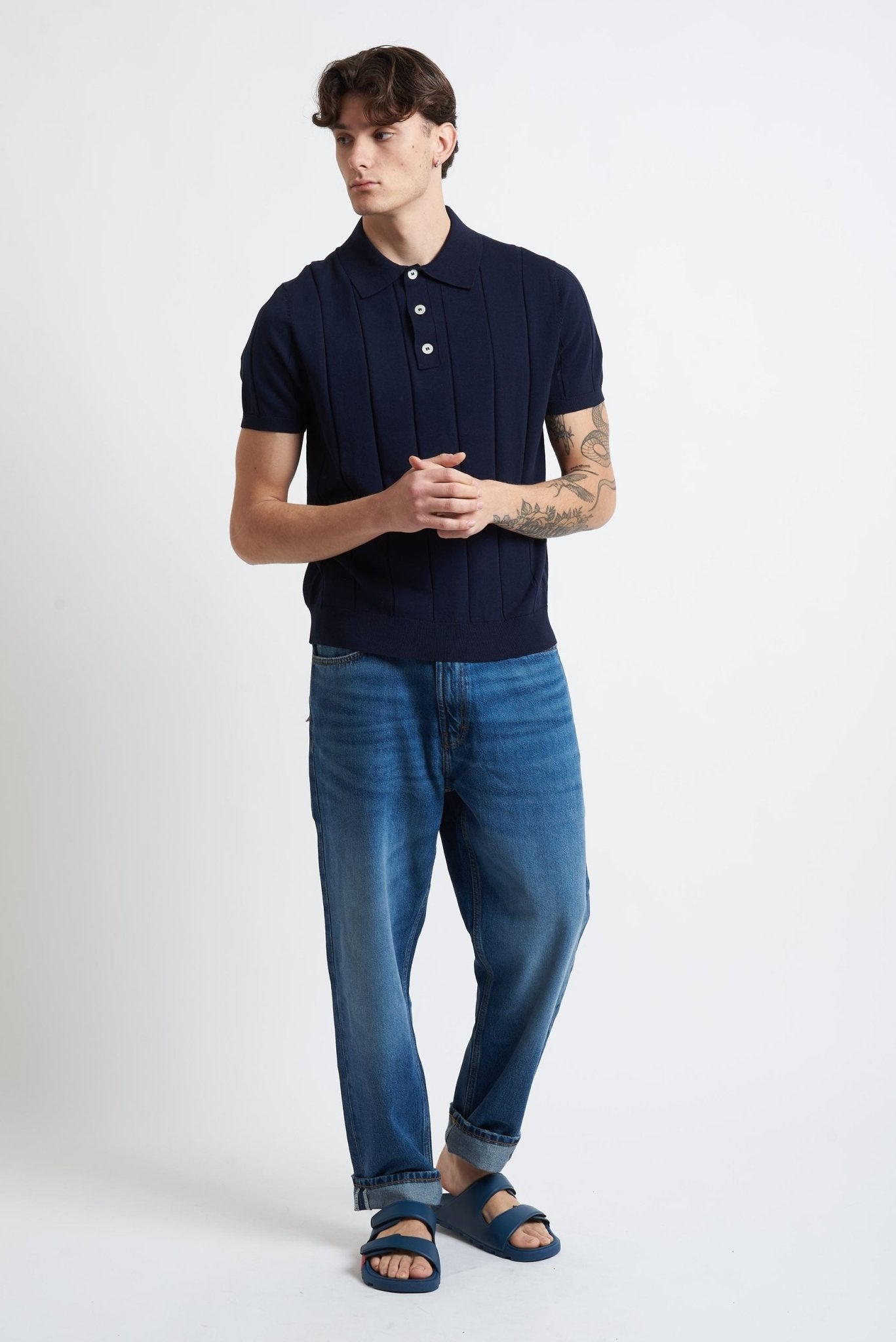 Polo Basic in Cotone con Riga Verticale e Bottoni - De Matteo Uomo