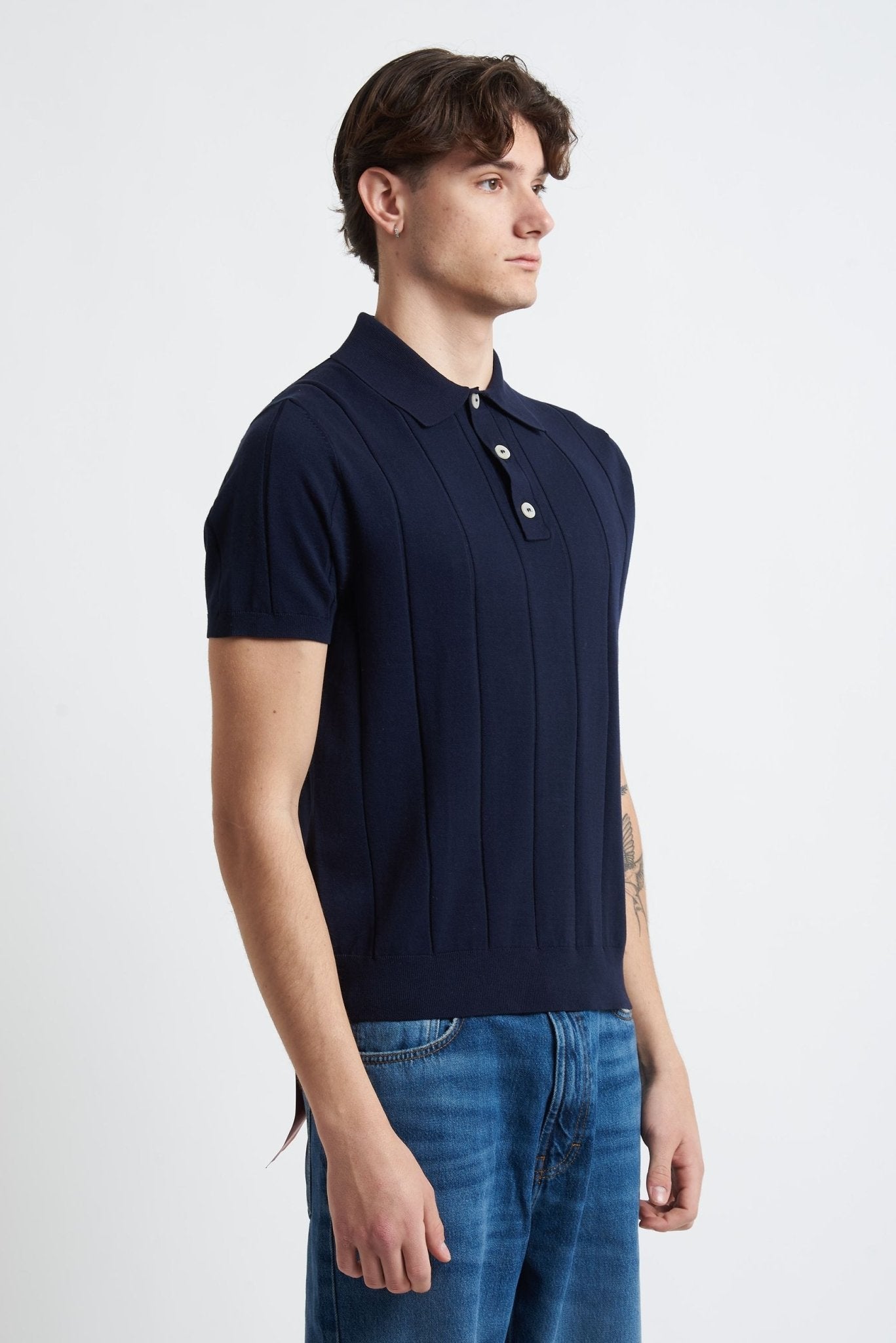 Polo Basic in Cotone con Riga Verticale e Bottoni - De Matteo Uomo