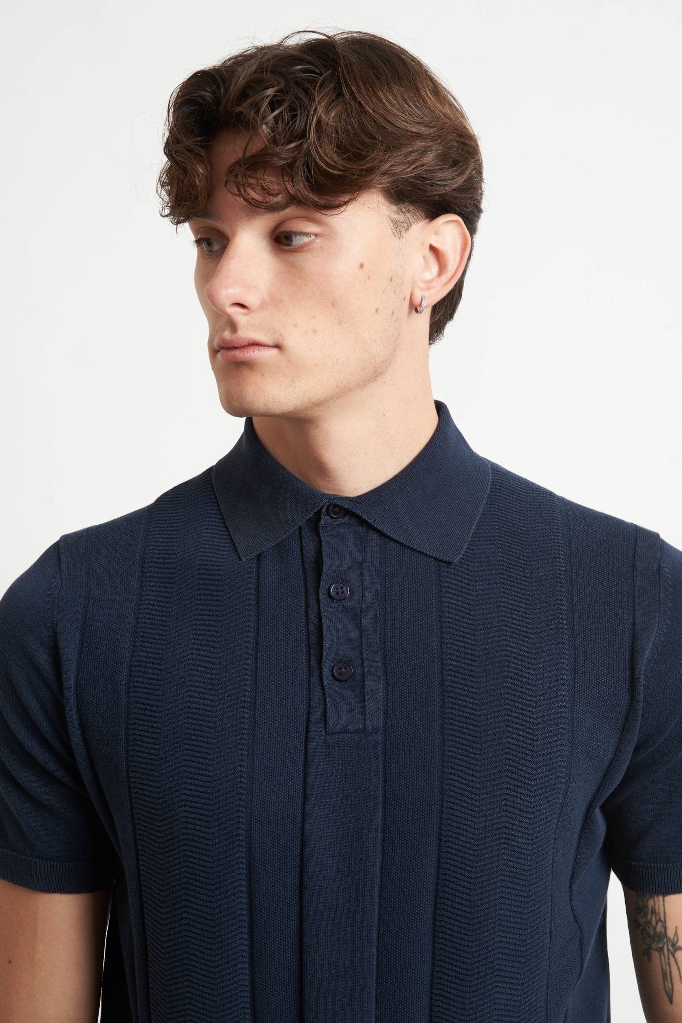 Polo Basic in Cotone con Stampa Spina di Pesce - De Matteo Uomo